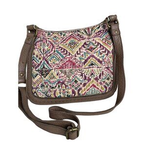 Sakroots Crossbody Bag With Boho Print & Brown Leather